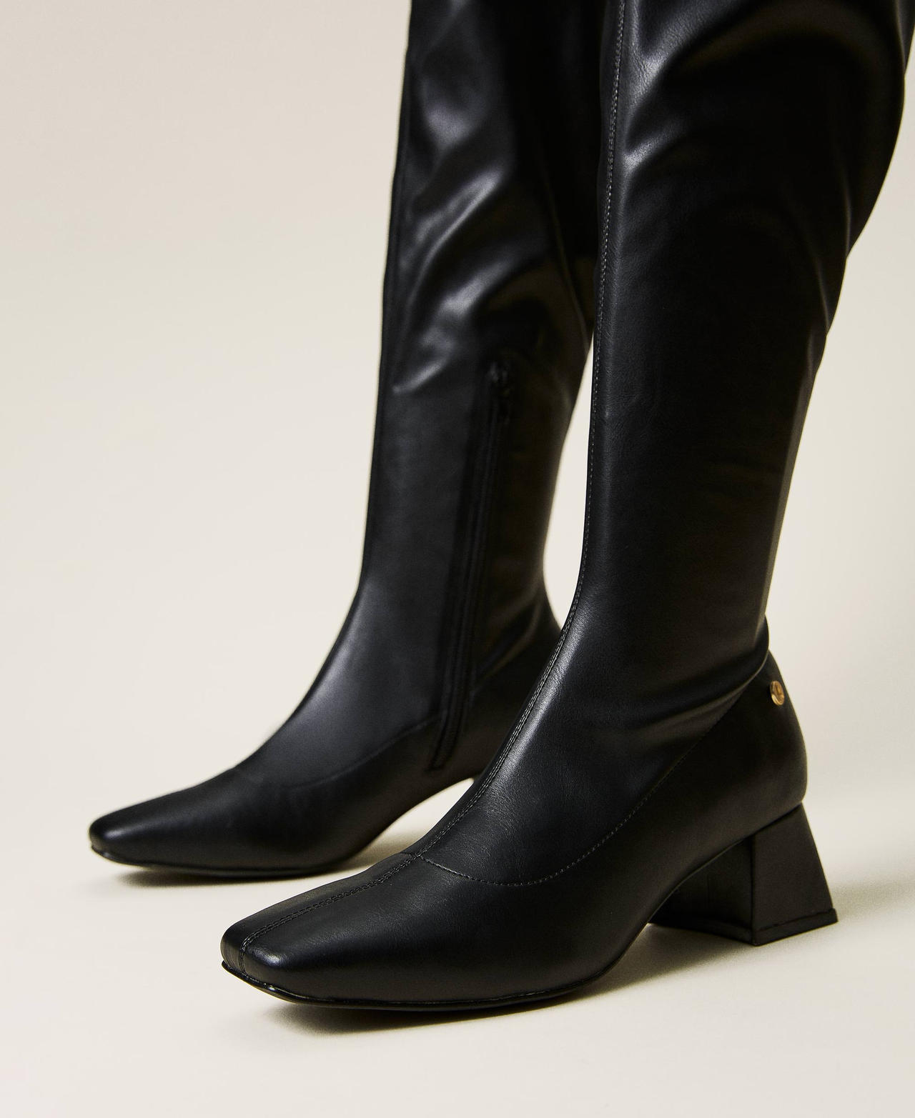 Leather-like thigh-high boots
