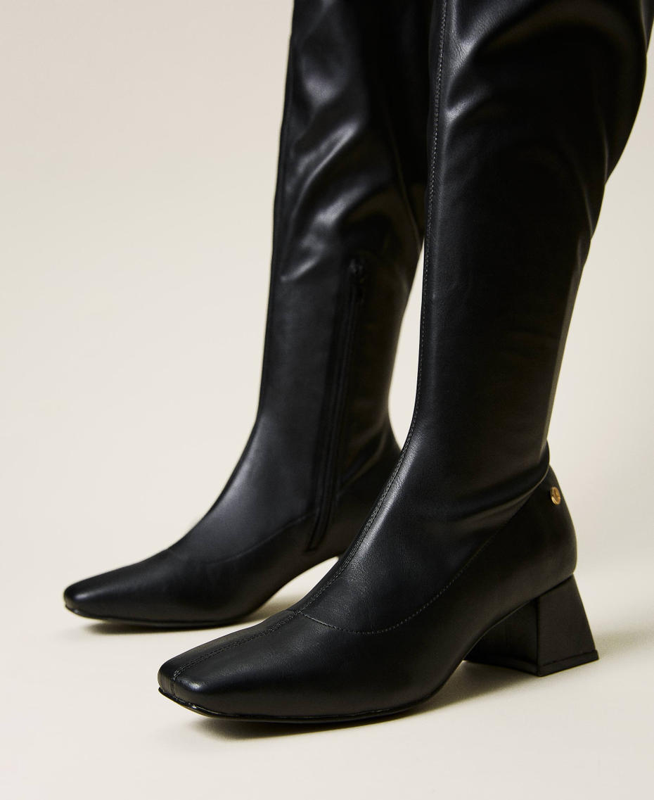 Leather-like thigh-high boots