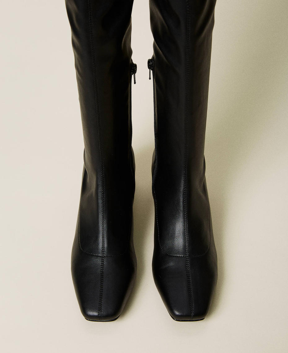 Leather-like thigh-high boots