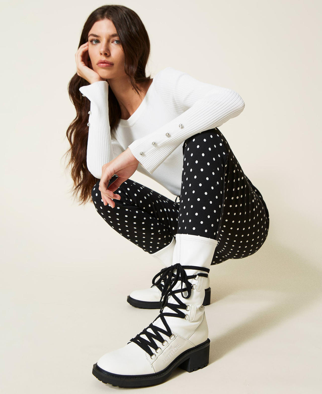 Bottines motardes bicolores avec lacets trekking
