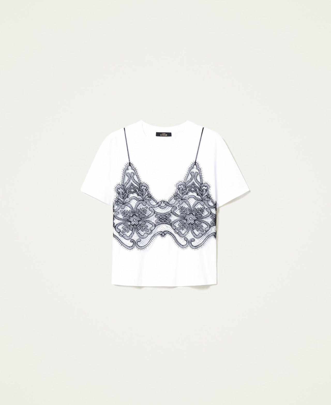 Bustier-effect lace t-shirt