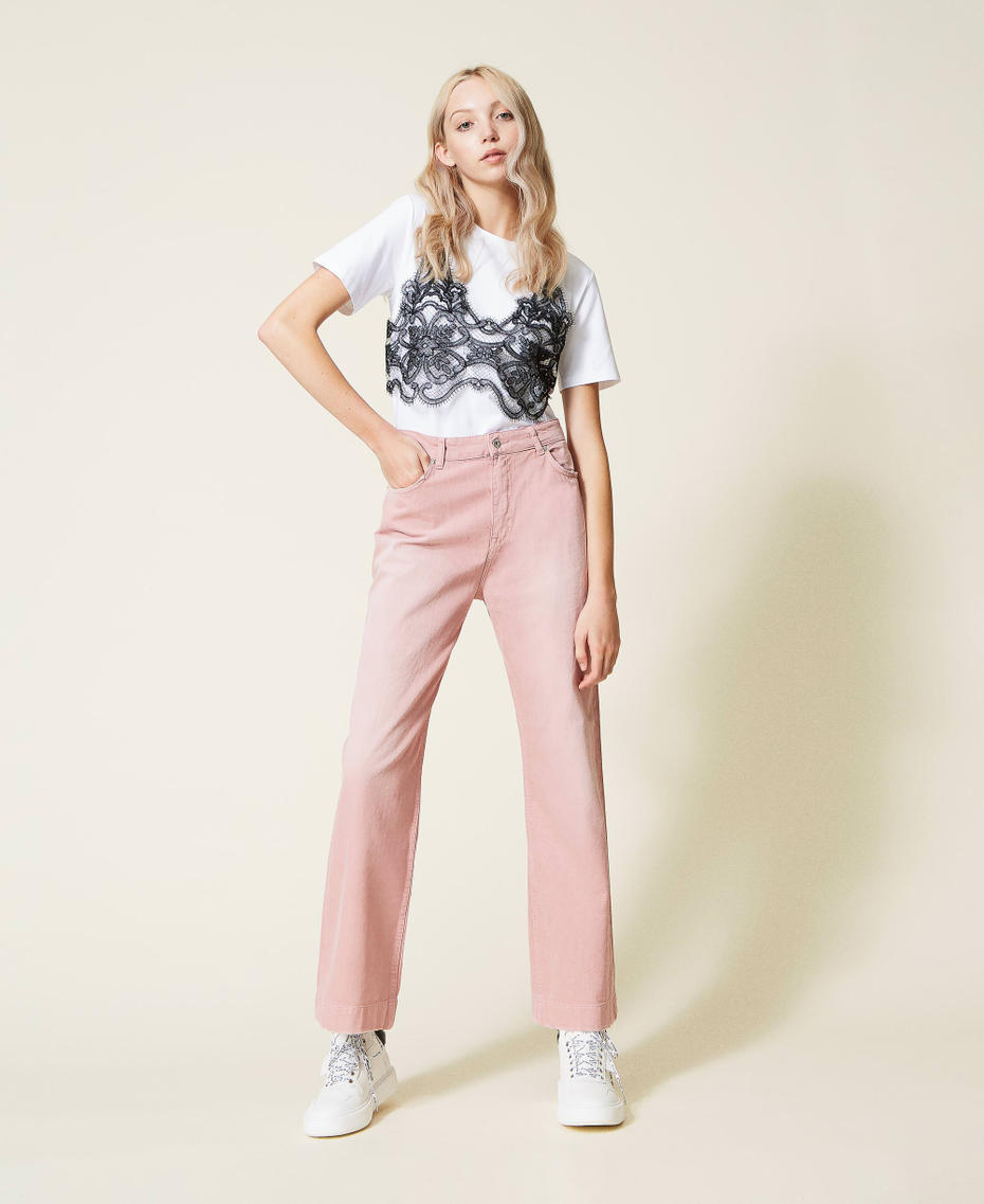 Bustier-effect lace t-shirt