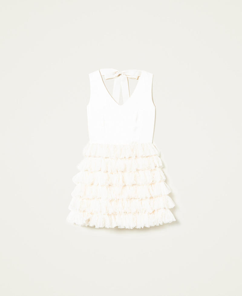 Short dress with tulle and sequin flounces "Parchment" Beige Woman 222AP2013-0S