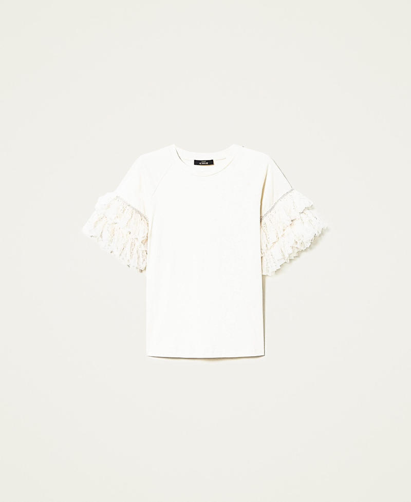 T-shirt con balze di tulle e paillettes