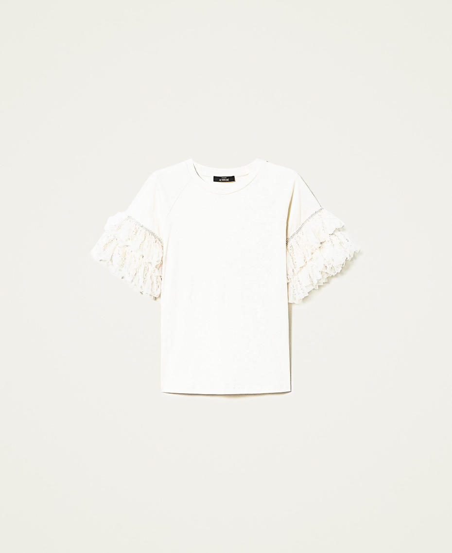 T-shirt con balze di tulle e paillettes