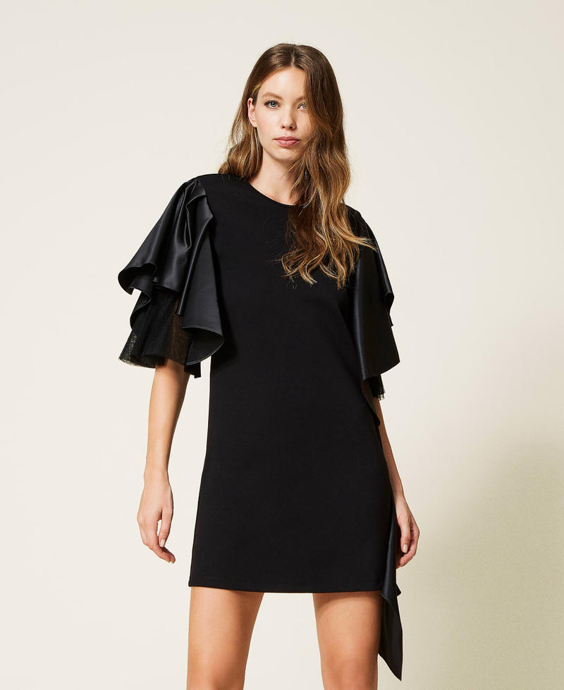 Платье с воланом из атласа-дюшес Черный женщина 222AP2020-02
