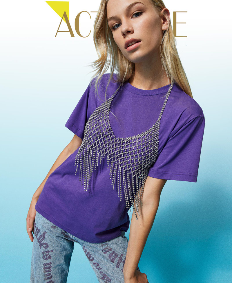 Camiseta con top de strass Morado «Prism Violet» Mujer 222AP2036-01