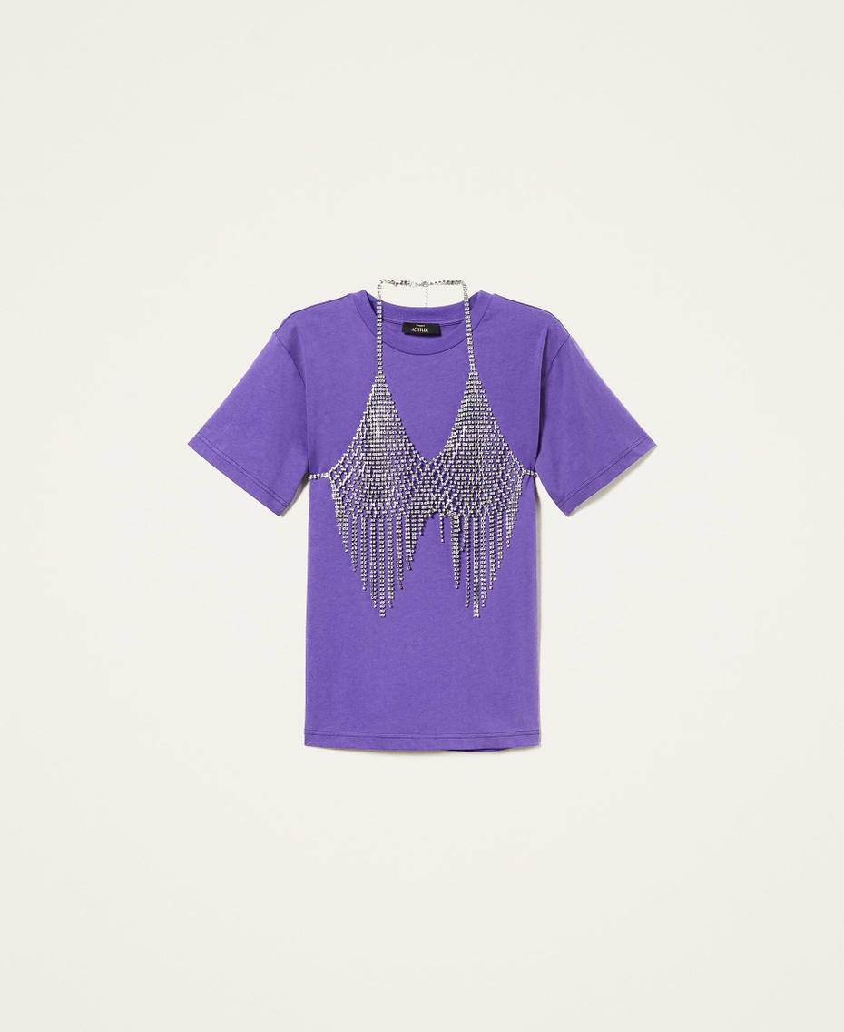 T-Shirt mit Strassbesatz im oberen Bereich „Prism Violet“-Violett Frau 222AP2036-0S