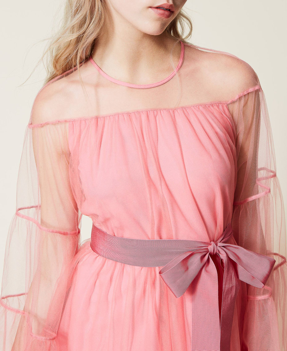 Короткое платье из тюля с оборками Розовый "Конфеты" женщина 222AP2046-05