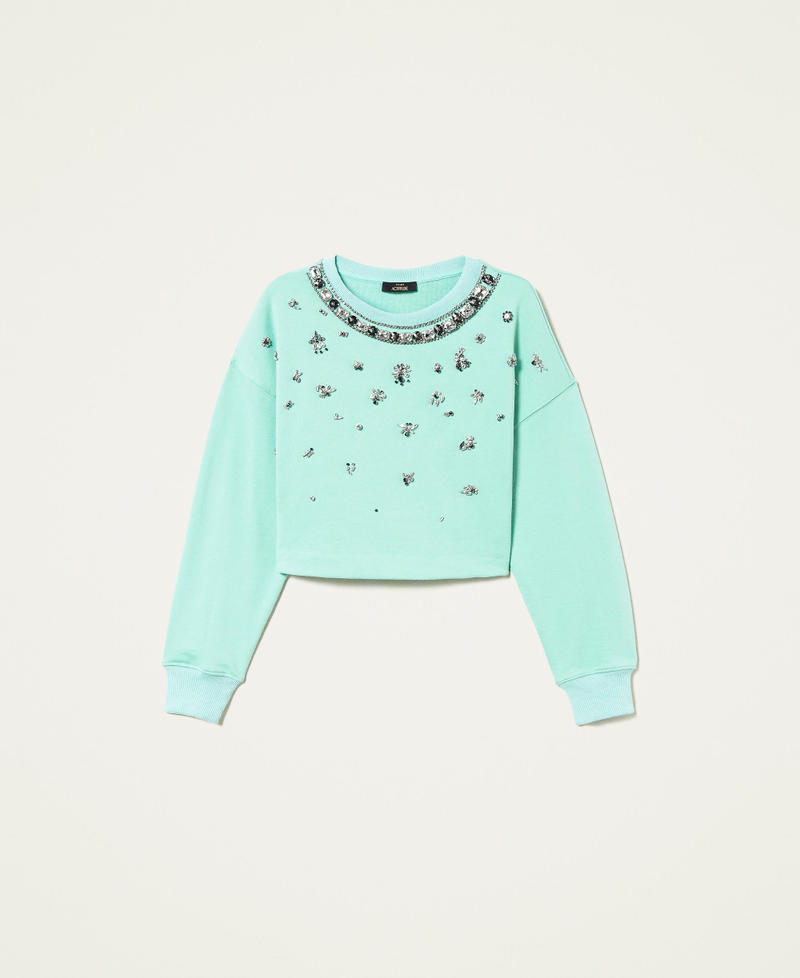 Short sweatshirt with handmade bezel embroidery