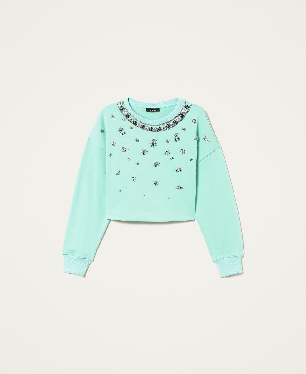 Short sweatshirt with handmade bezel embroidery
