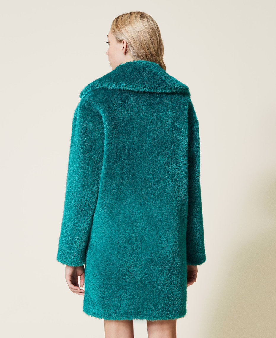 Single-breasted faux fur coat "Grass" Blue Woman 222AP2061-04