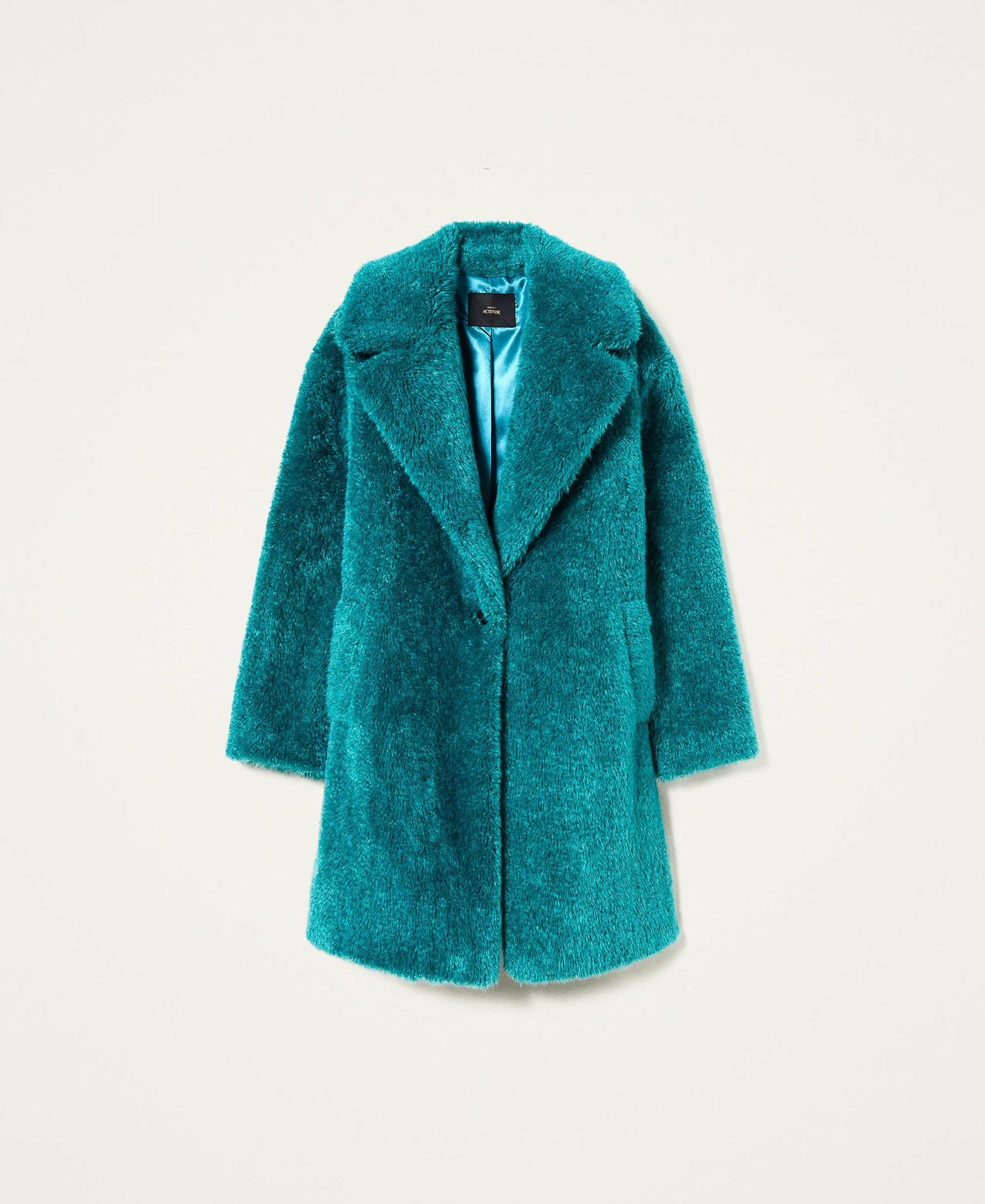 Single-breasted faux fur coat "Grass" Blue Woman 222AP2061-0S