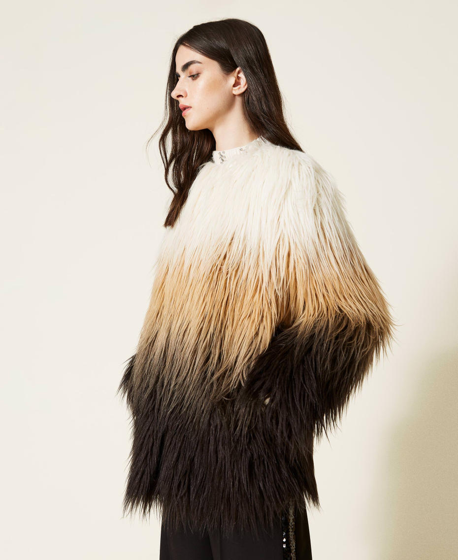 Fadeout faux fur coat "Natural Shades" Beige Woman 222AP206B-03