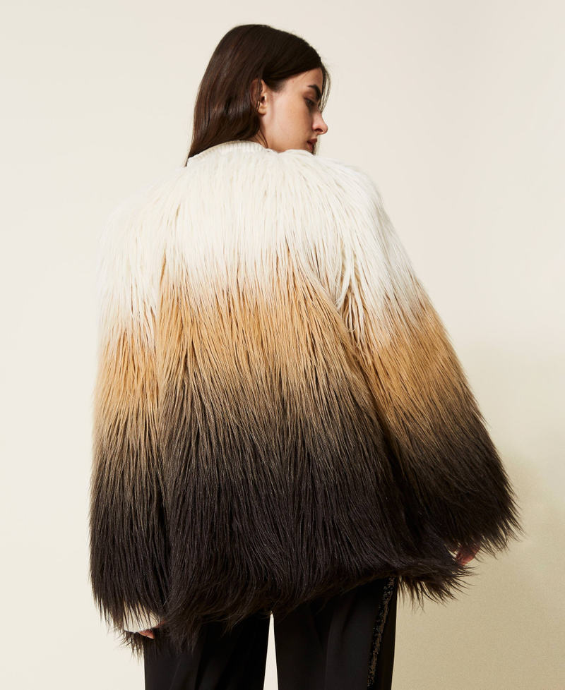 Fadeout faux fur coat "Natural Shades" Beige Woman 222AP206B-04
