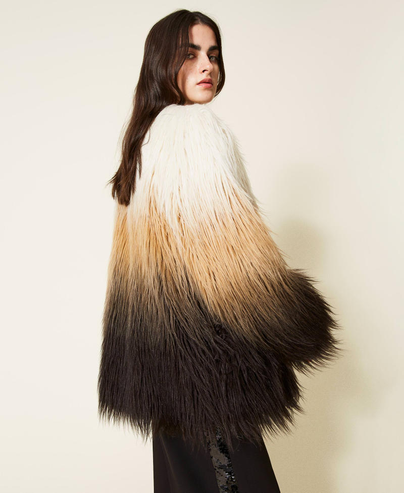 Fadeout faux fur coat "Natural Shades" Beige Woman 222AP206B-05