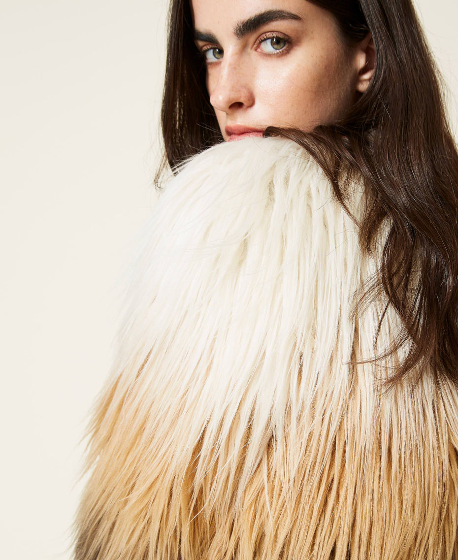 Fadeout faux fur coat "Natural Shades" Beige Woman 222AP206B-06