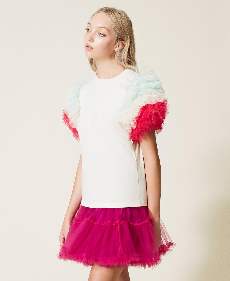 T-shirt Floweritude con balze in tulle