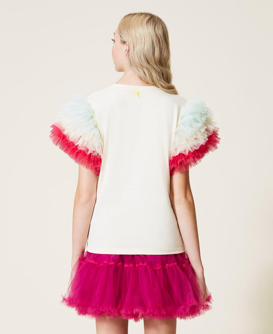Floweritude t-shirt with tulle flounces Parchment Colour Mix Woman 222AP2075-04