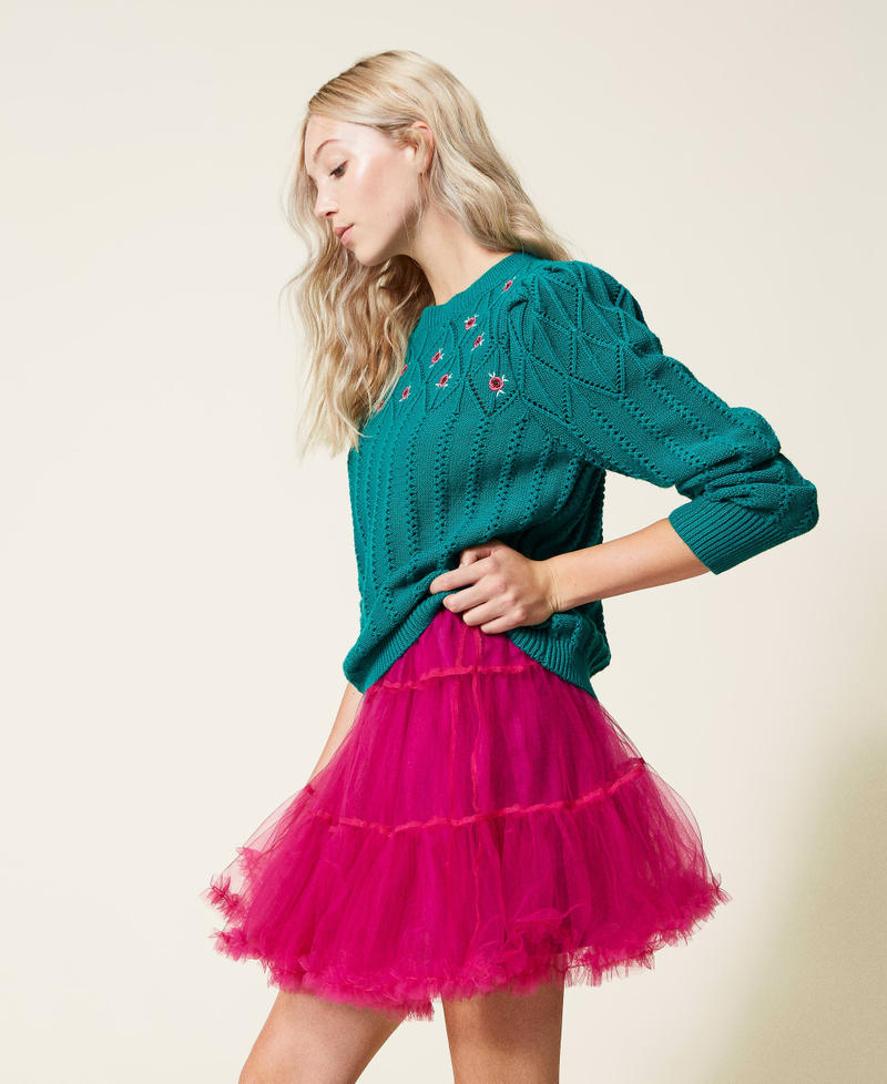 Floweritude skirt with tulle flounces "Bright Rose” Pink Woman 222AP2078-03