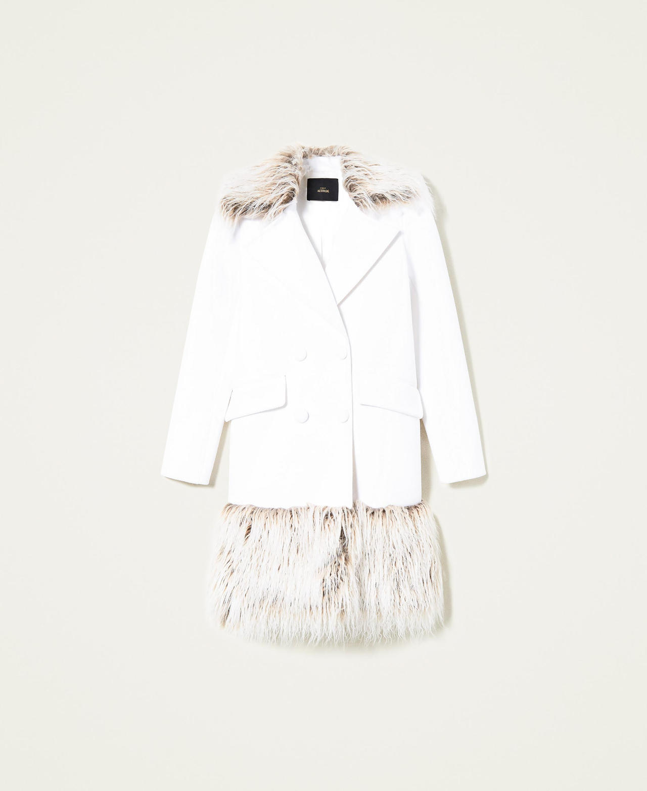 Manteau en drap avec fausse fourrure Beige « Parchment » Femme 222AP2084-0S
