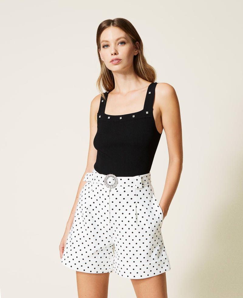 Polka dot shorts with belt Two-tone Lily / Black Polka Dots Woman 222AP2111-02