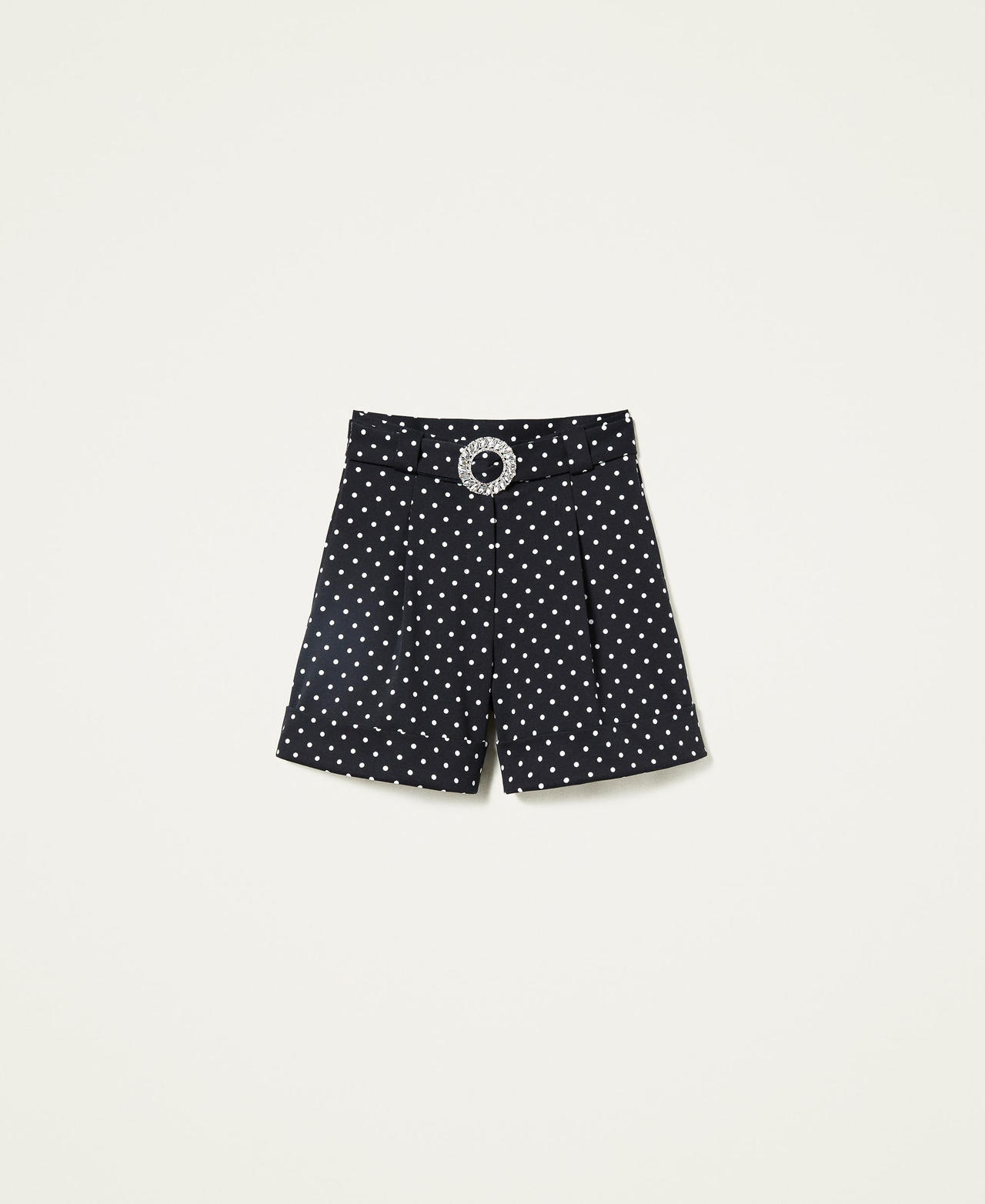 Pantalón corto de lunares con cinturón Lunares Bicolor Lirio / Negro Mujer 222AP2111-0S