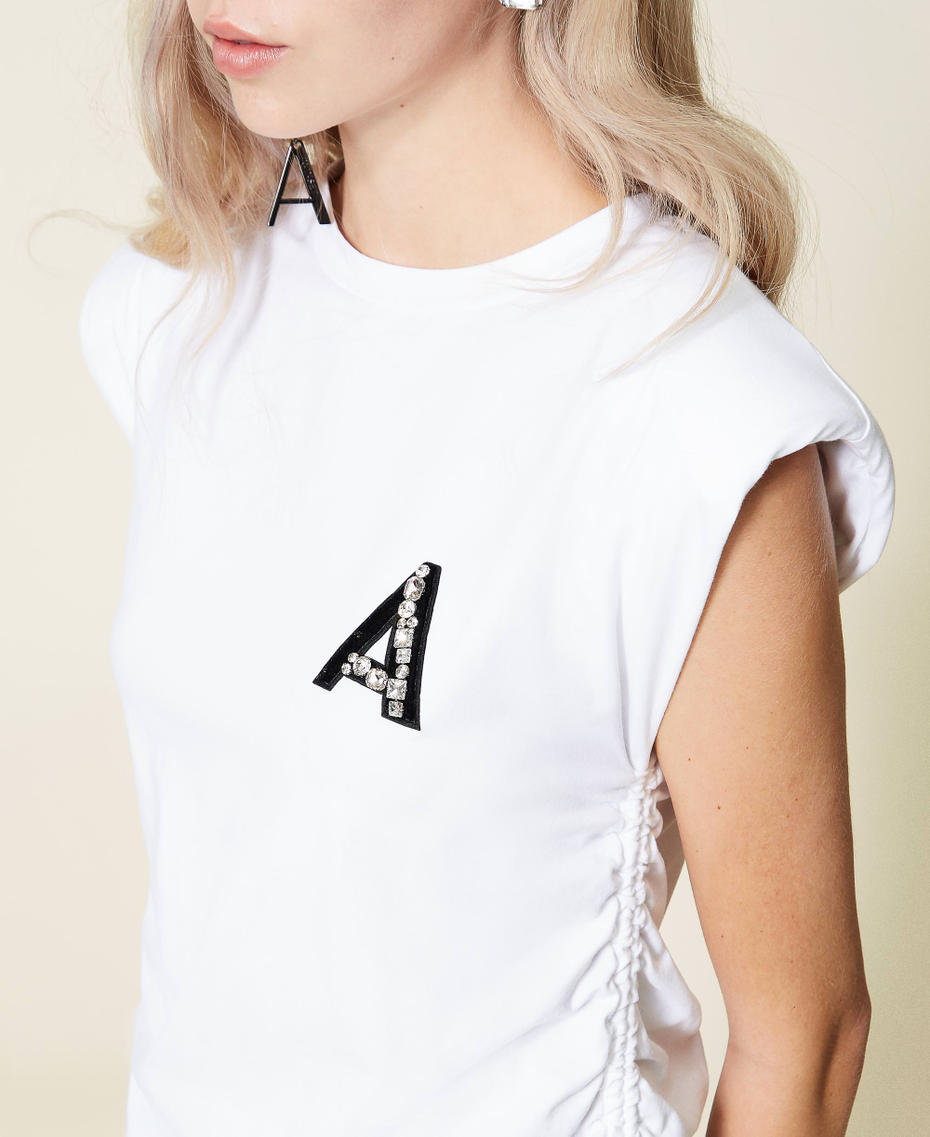 T-Shirt mit Tunnelzügen und Stickerei Lilie Frau 222AP214A-05