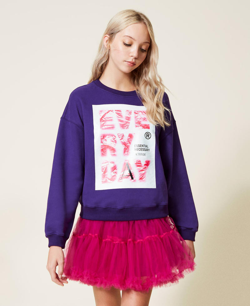 Sweat-shirt boxy avec imprimé Violet « Indigo » Femme 222AP2153-02