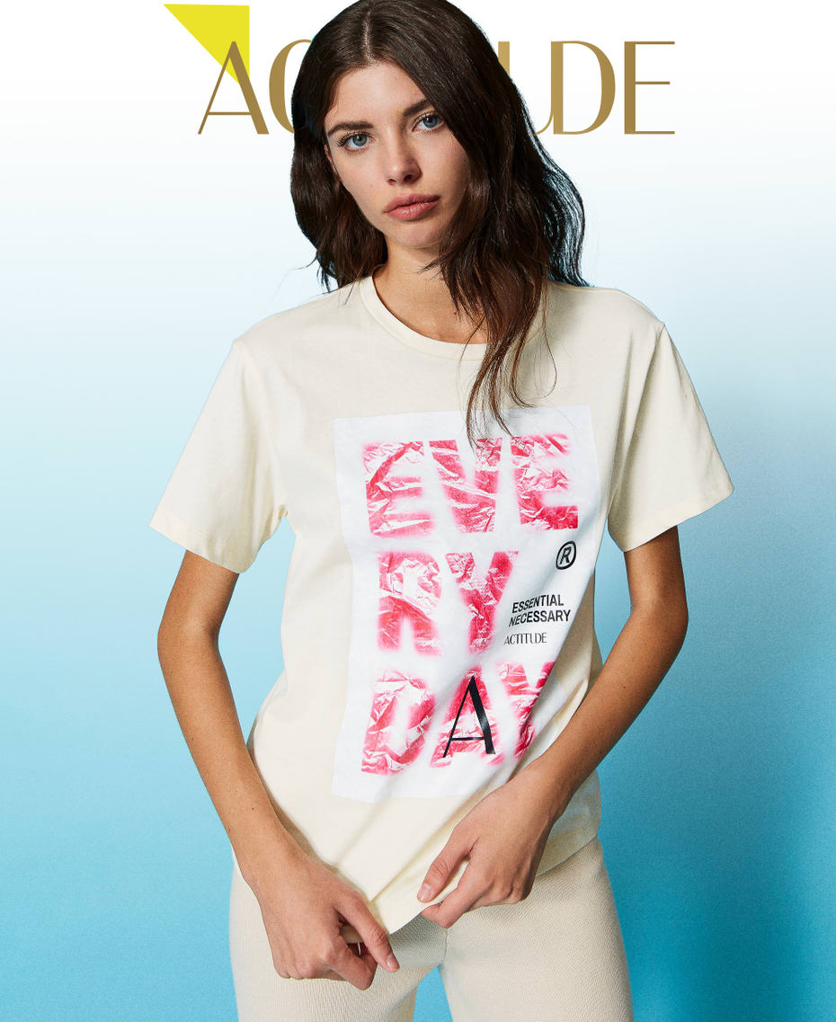Regular t-shirt with print "Parchment" Beige Woman 222AP2174_07222_01