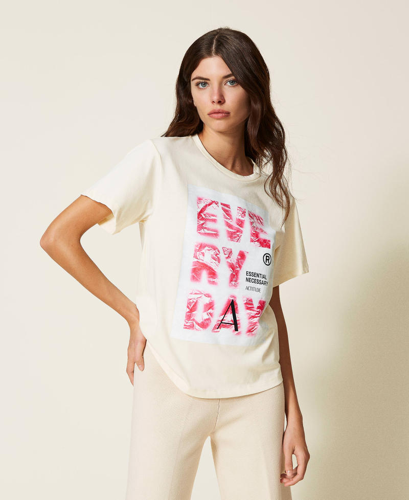 Regular t-shirt with print "Parchment" Beige Woman 222AP2174_07222_02