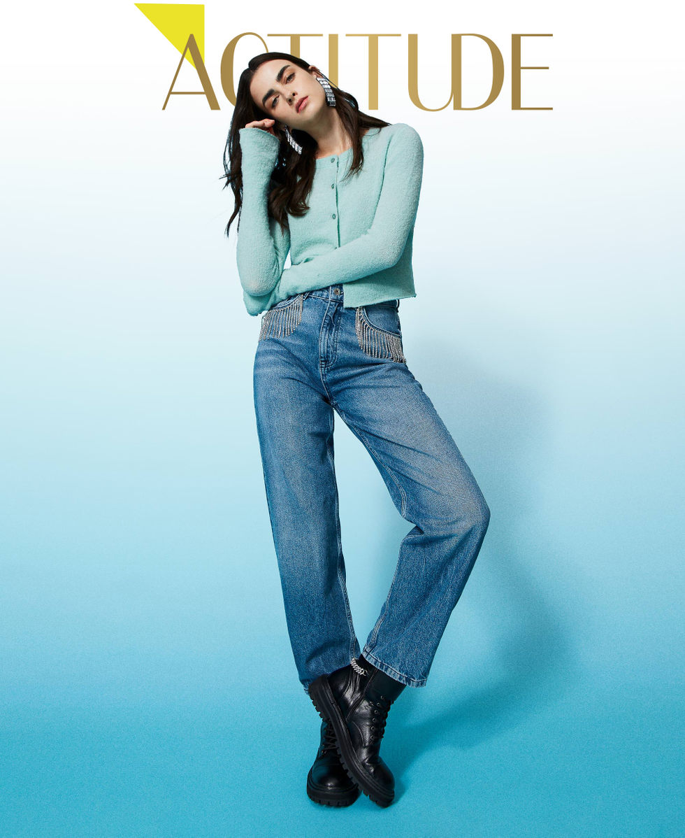 Jeans straight fit con frange di strass Donna Blu TWINSET Milano