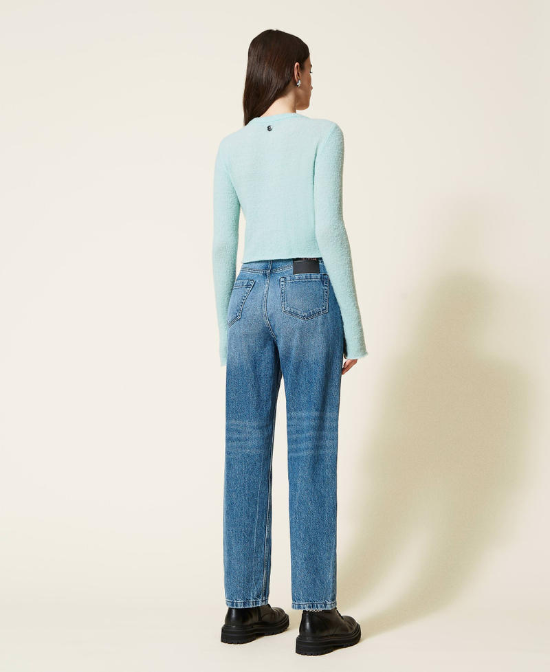 Jeans straight fit con frange di strass Blu "Denim Medio" Donna 222AP2272-04