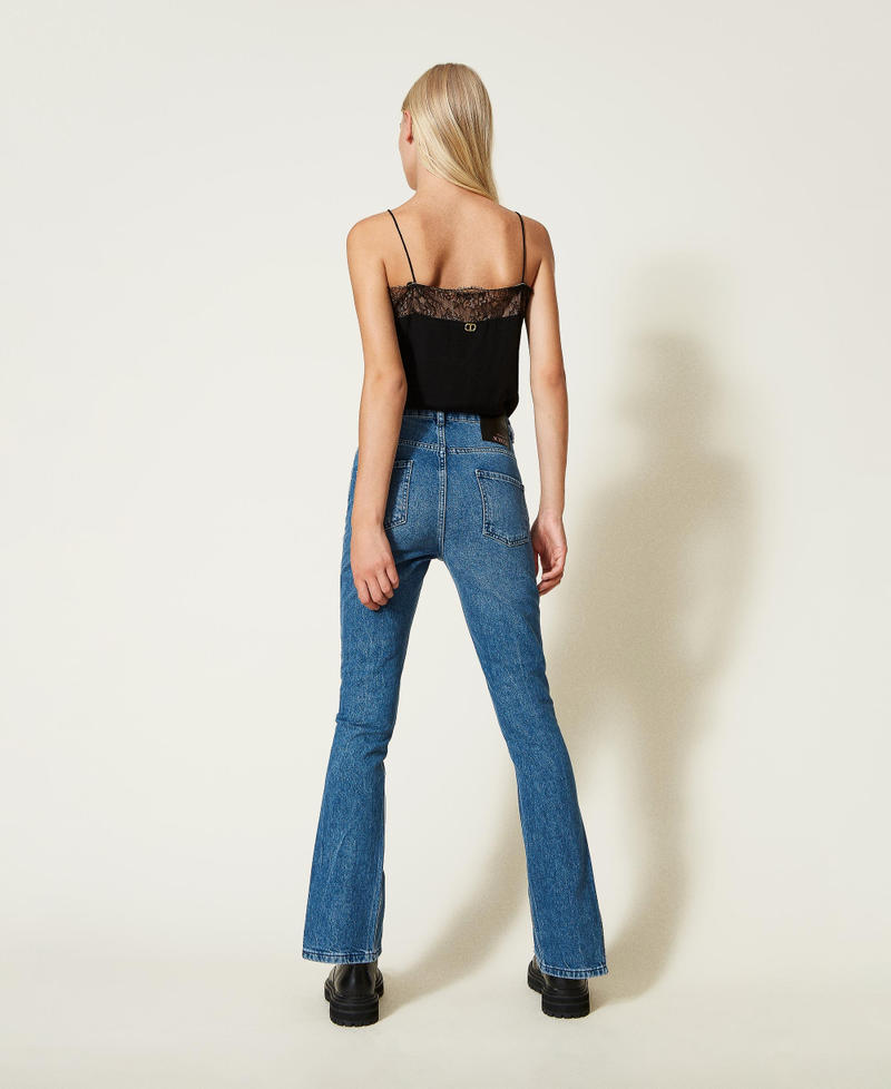 Slim fit jeans with rhinestones and slits "Mid Denim" Blue Woman 222AP2273-03