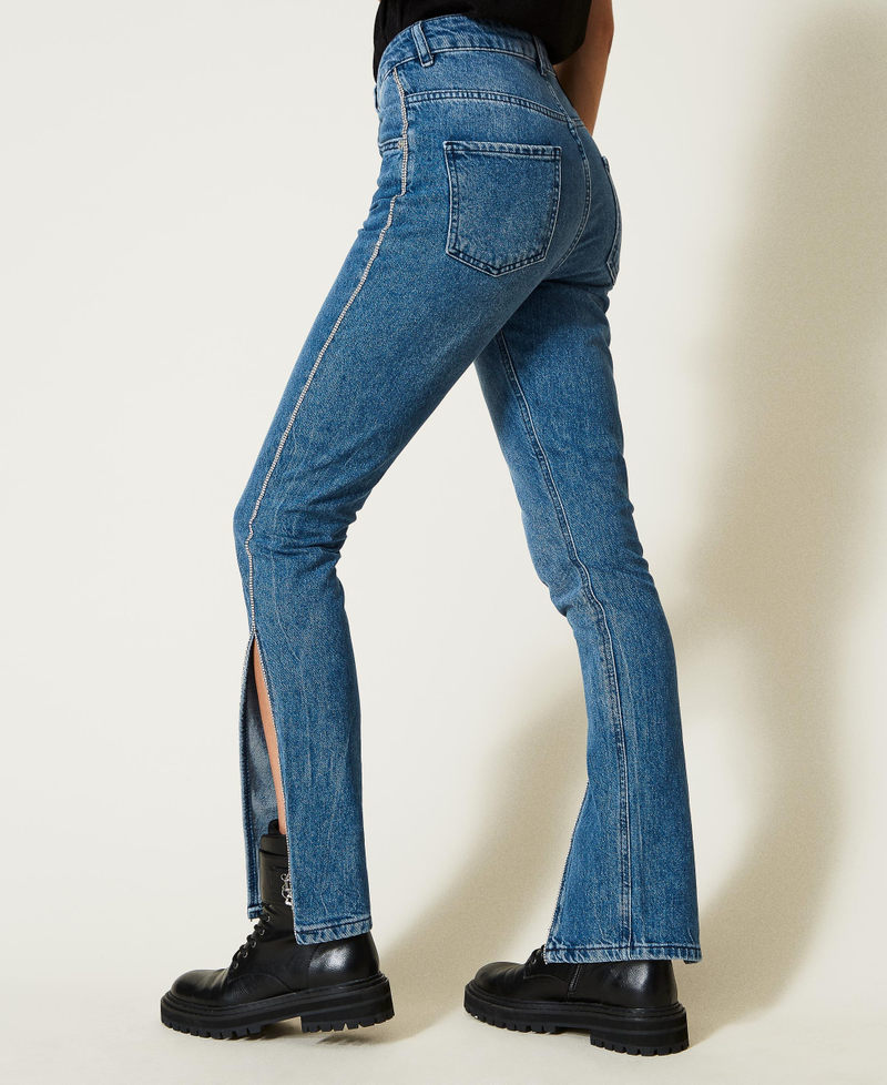 Slim fit jeans with rhinestones and slits "Mid Denim" Blue Woman 222AP2273-04