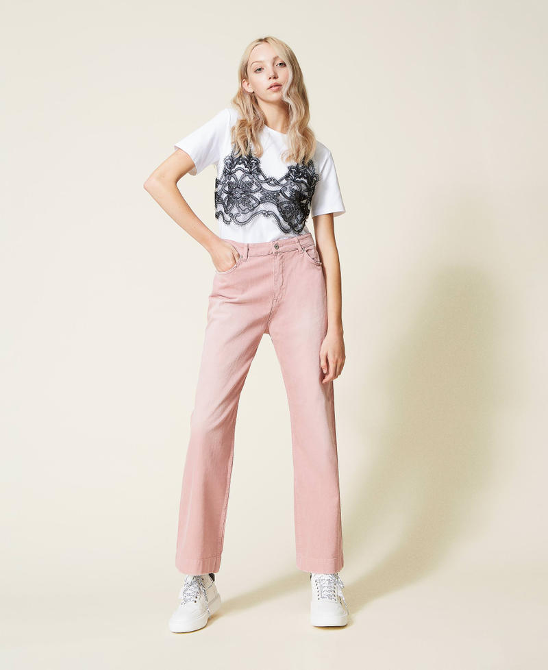Wide leg bull trousers with fading "Icing" Pink Woman 222AP227C-02