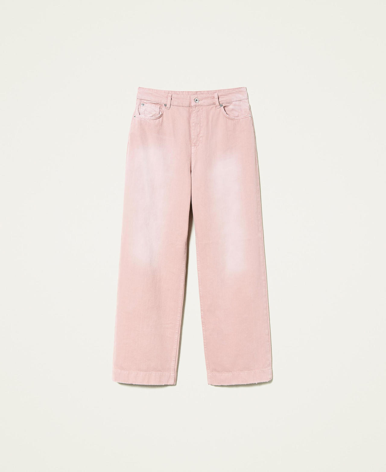Wide-Leg-Hose aus Bull-Denim mit verblassten Partien „Pink Icing“-Rosa Frau 222AP227C-0S