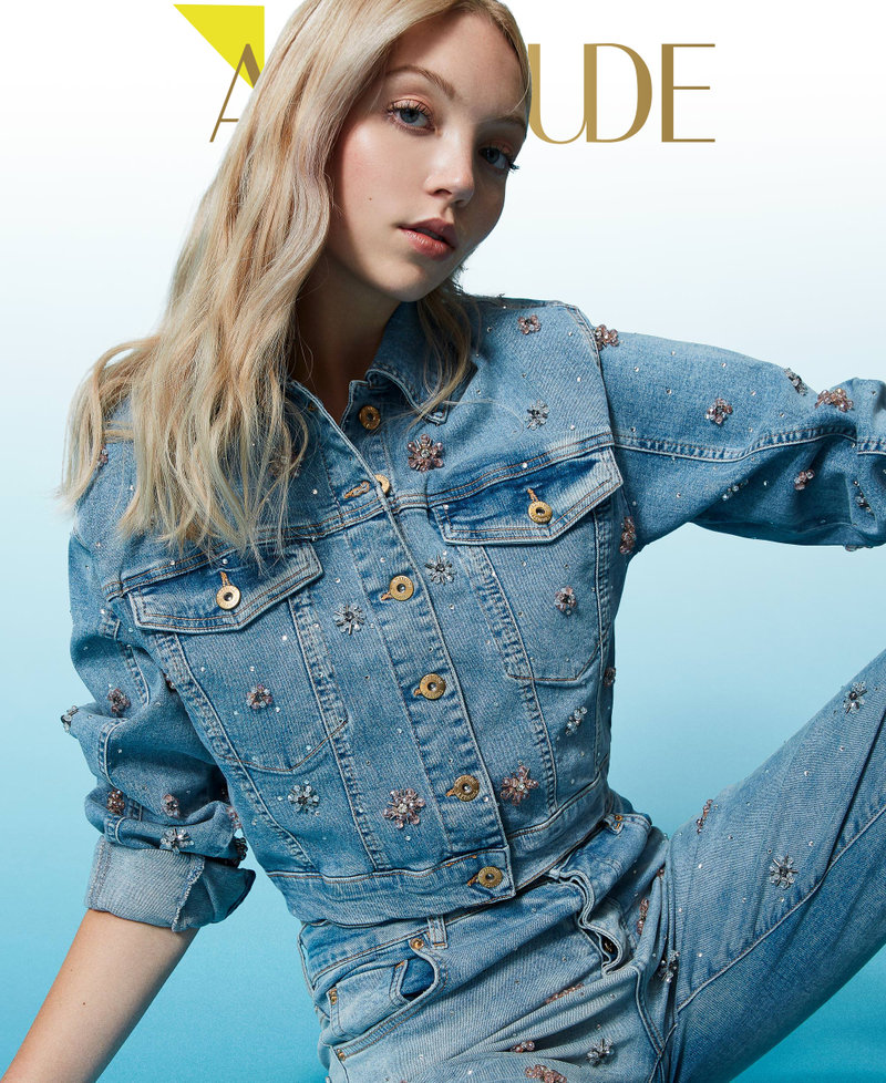 Denim jacket with bezel embroidery