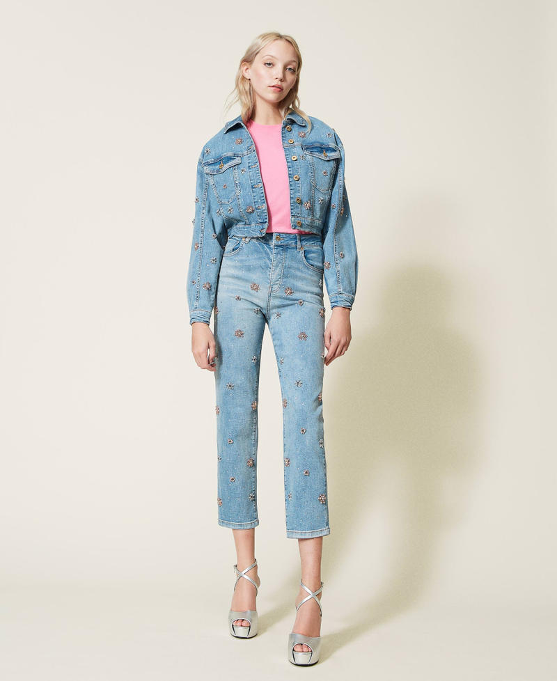 Denim jacket with bezel embroidery