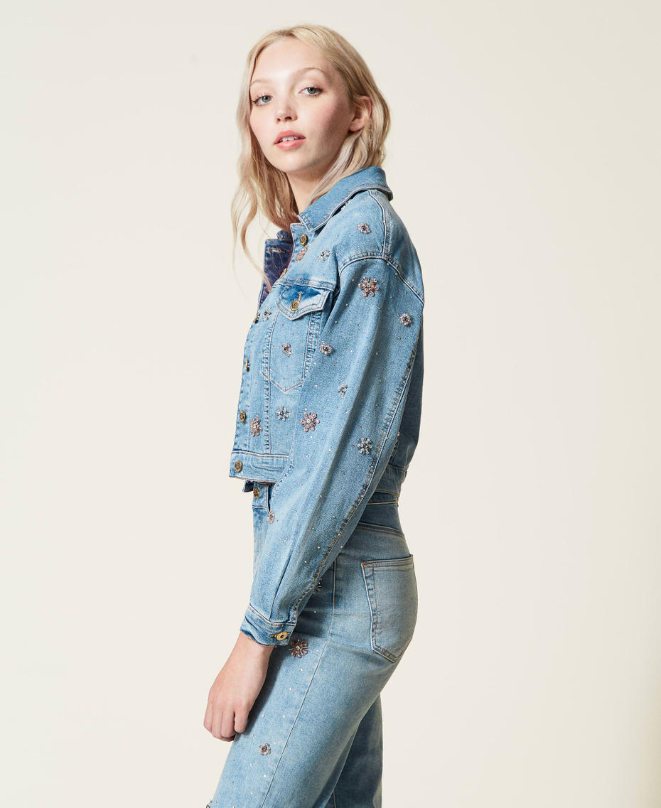 Denim jacket with bezel embroidery