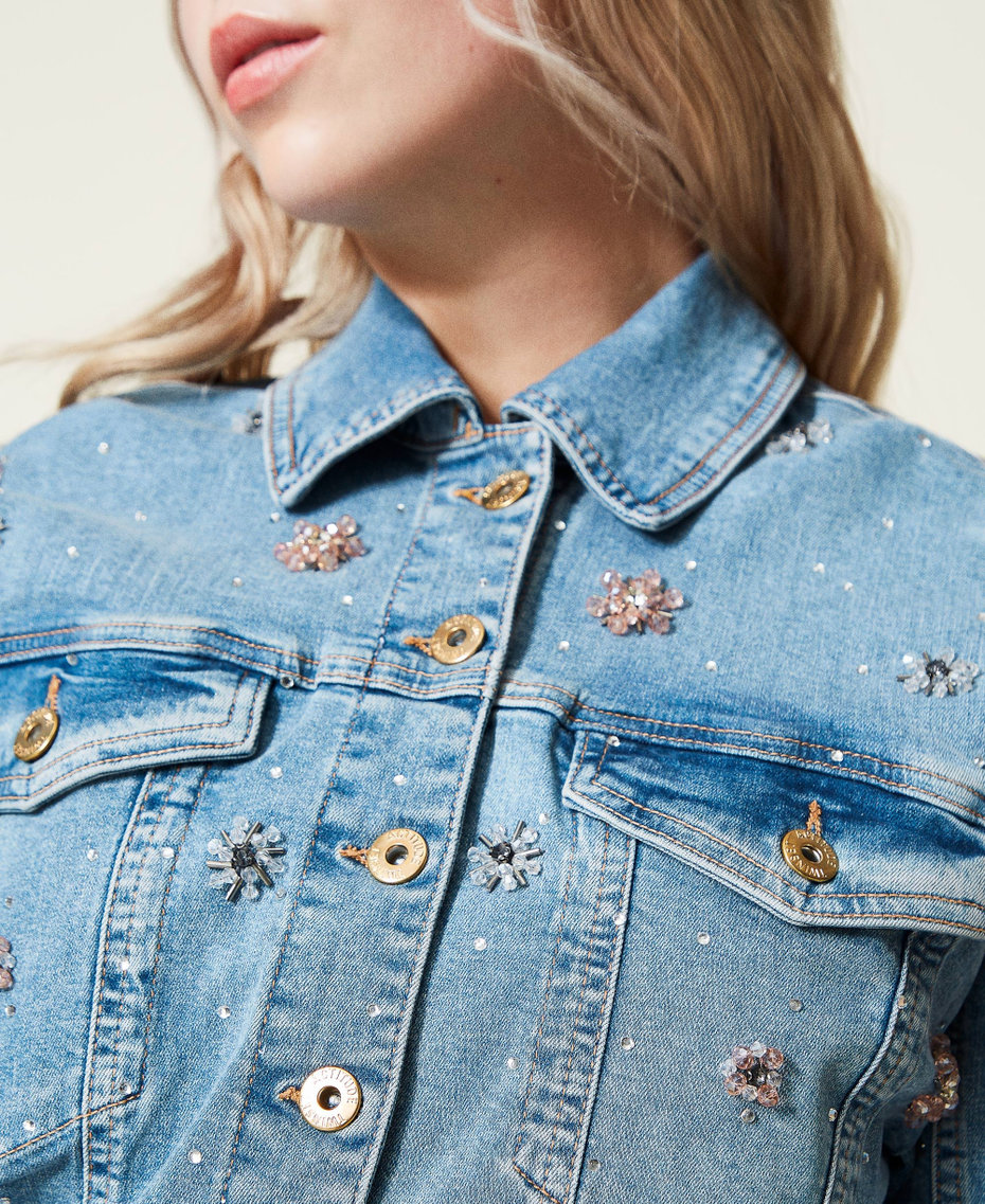 Denim jacket with bezel embroidery