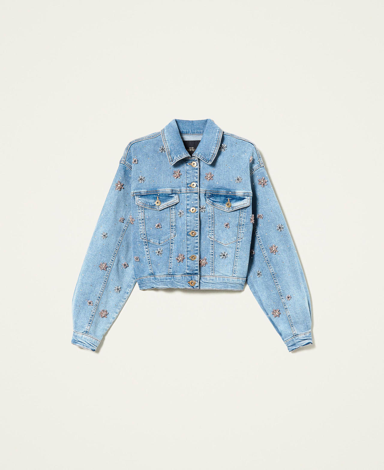 Denim jacket with bezel embroidery