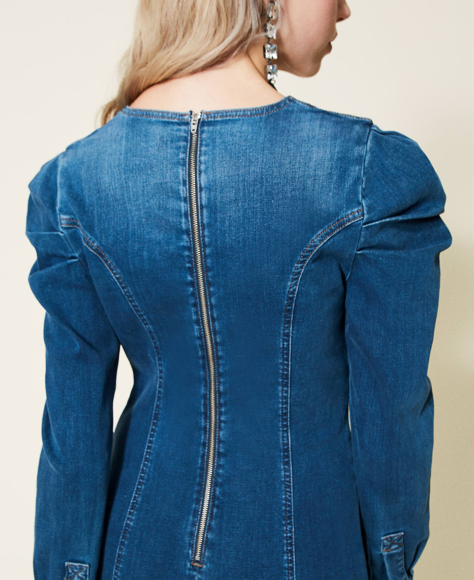 Abito Midi A-Line Blu Donna Le Jean Arabella - Taglia S, Scollo A Cuore, In Misto Cotone