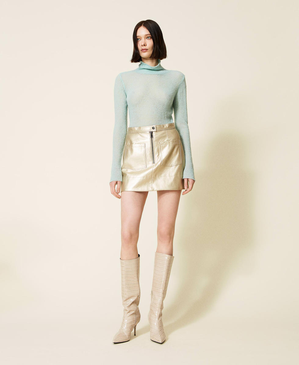 Laminated leather-like mini skirt Woman, Gold | TWINSET Milano