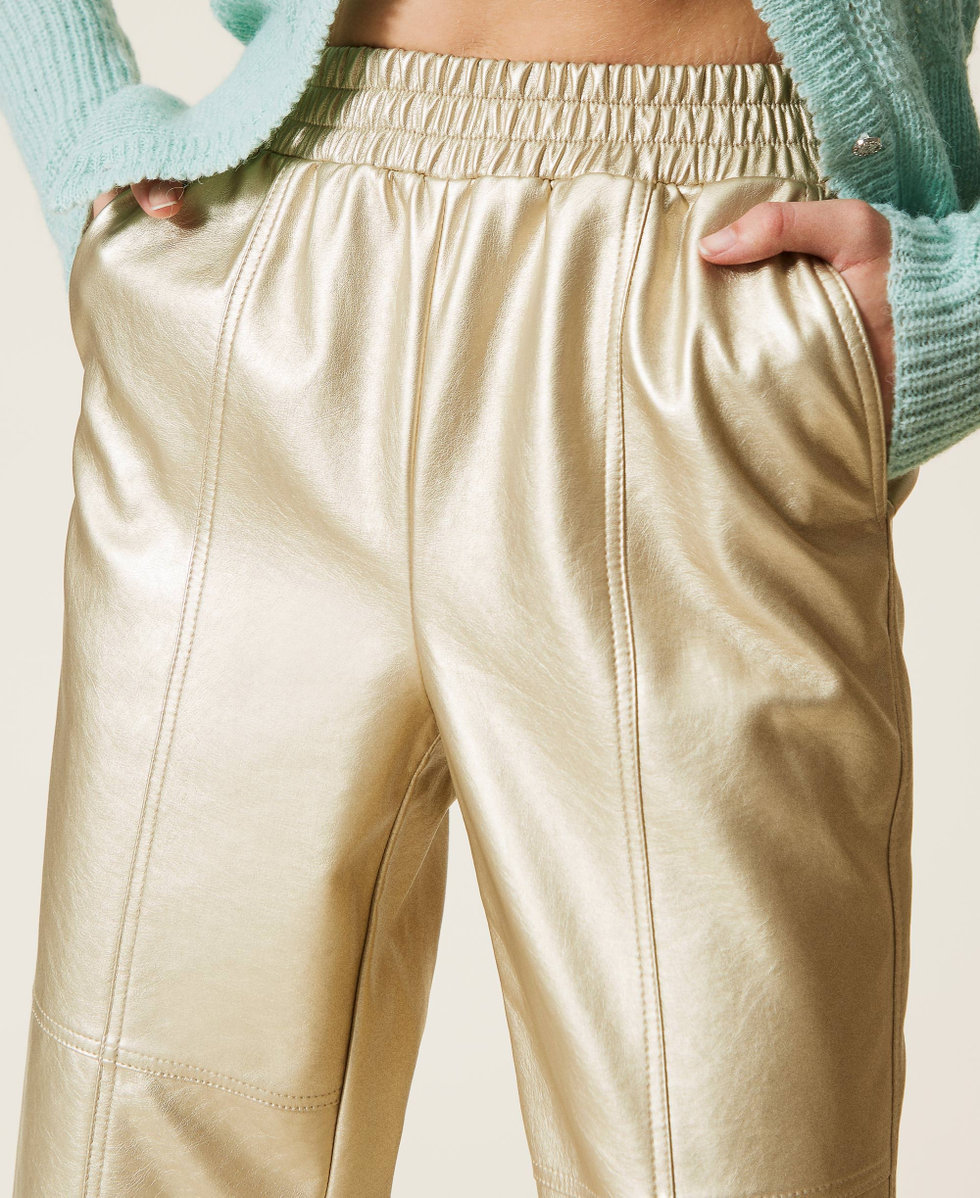 Laminated leather-like trousers Woman, Gold
