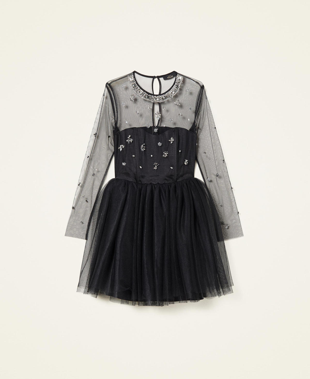 Abito in raso e tulle con ricamo a mano