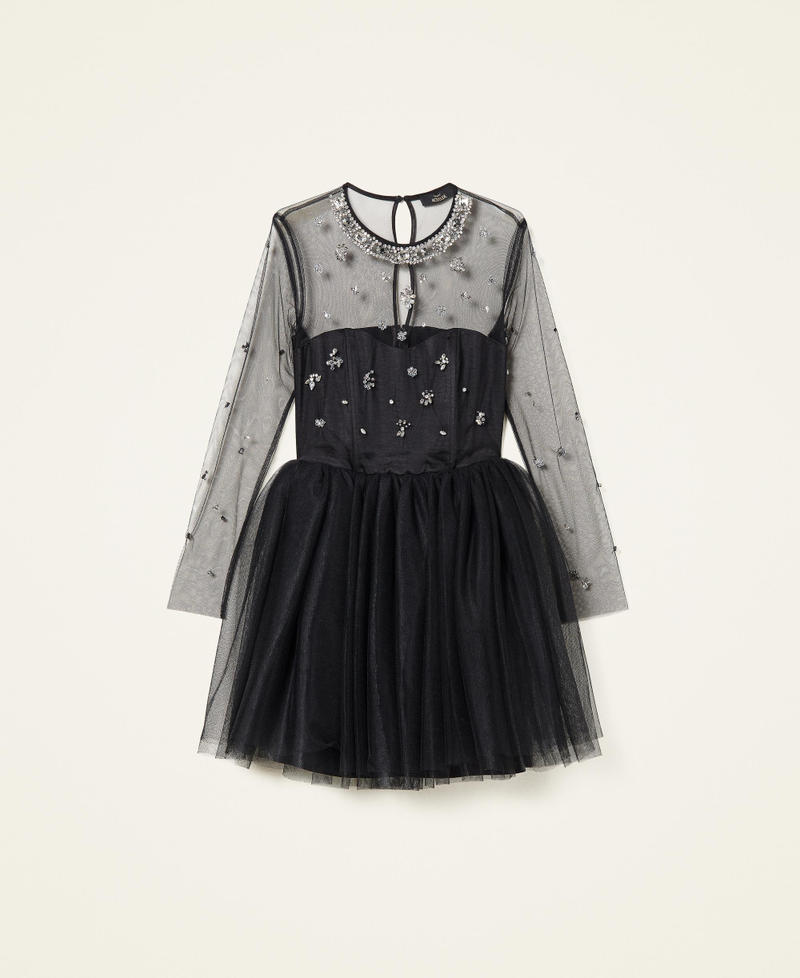 Abito in raso e tulle con ricamo a mano