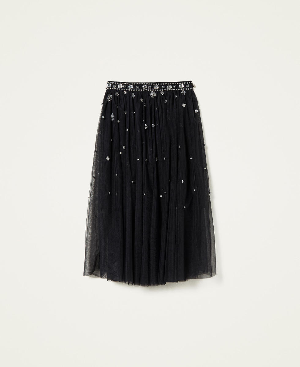 Gonna in tulle con ricamo a mano Donna Nero TWINSET Milano