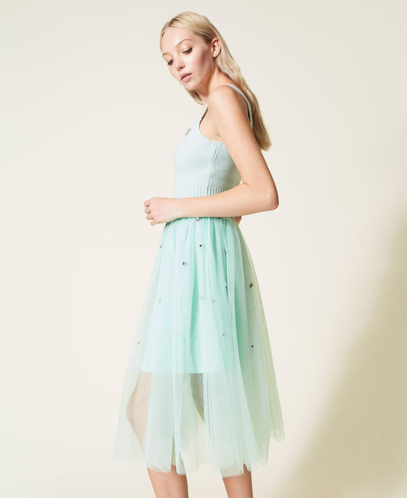 Tulle skirt with handmade embroidery "Lichen” Green Woman 222AP2361-03