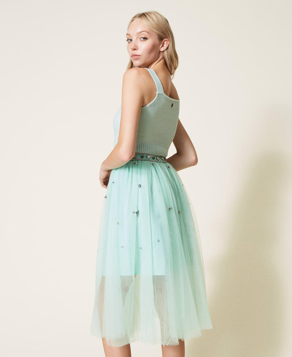 Gonna in tulle con ricamo a mano Donna, Verde